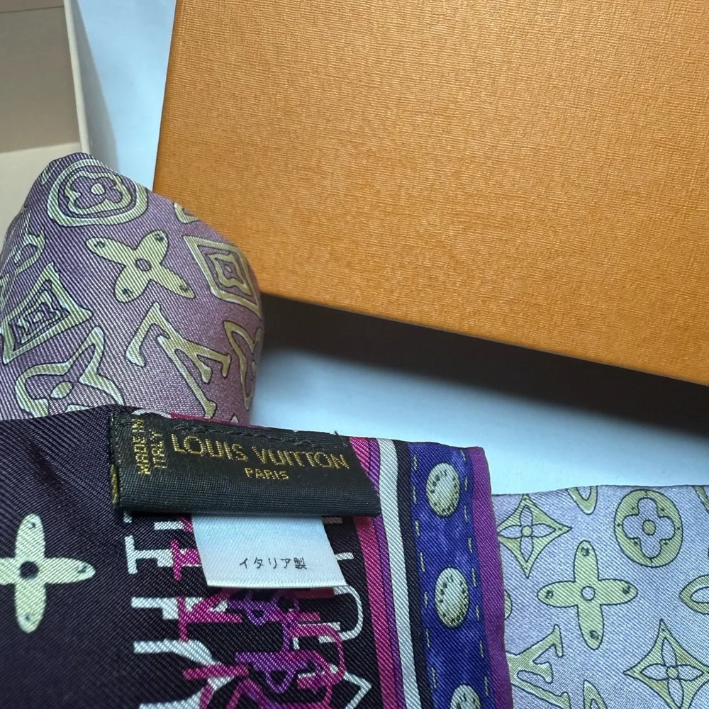 Louis Vuitton Purple Gradient Fade Silk Scarf “Twilly” - Picture 4 of 5